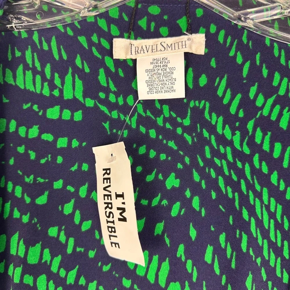TravelSmith Blue Green Knit Open Cardigan Women PL Large‎ Petite Reversible NWT